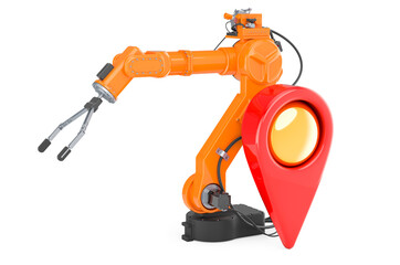 Obraz premium Mechanical arm with map pointer. 3D rendering