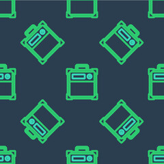 Line Guitar amplifier icon isolated seamless pattern on blue background. Musical instrument. Vector