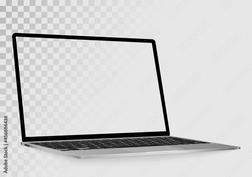 Aufkleber Laptop in angled position with blank screen isolated on transparent background- mockup template