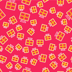 Line Solar energy panel icon isolated seamless pattern on red background. Vector