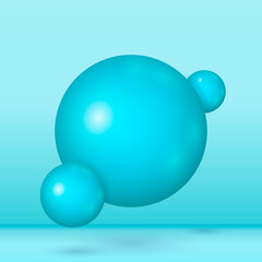 Glass light blue ball or precious pearl. Glossy realistic ball, 3D abstract vector illustration highlighted on a white background. Big metal bubble with shadow.