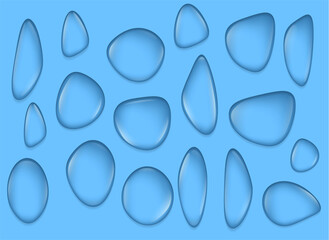 Transparent water drop on light gray background, vector illustration