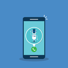 Bot calling to user. Customer service robot. Vector illustration.