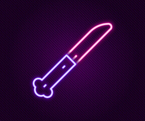 Glowing neon line Knife icon isolated on black background. Cutlery symbol. Colorful outline concept. Vector