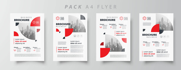 Circles red Flyer brochure design template set , creative leaflet size A4, trend cover