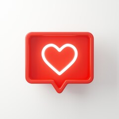Red message frame with heart icon.  3d render.