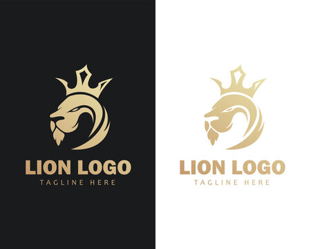 lion logo creative head vector king crown elegant gold sign symbol animal