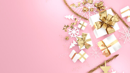 Pink gold gift box festival celebration,pink gold christmas gift box,3D rendering