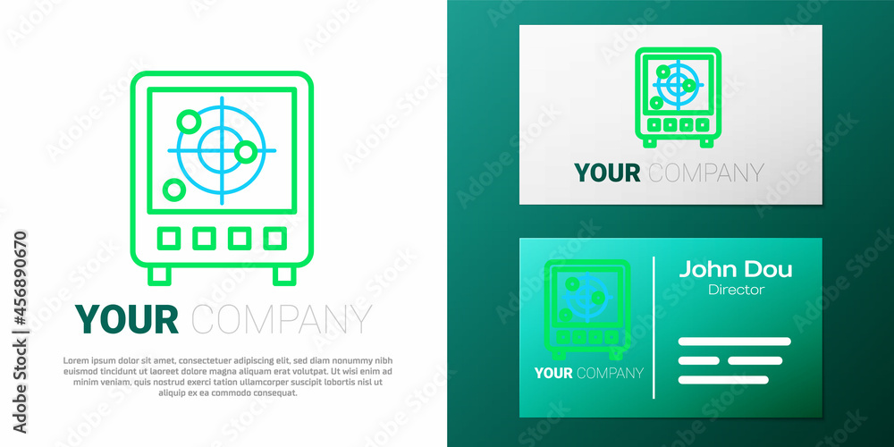 Poster line radar with targets on monitor in searching icon isolated on white background. search system. na