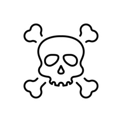 Black Skull with Crossbones for Celebration Halloween Line Icon. Skeleton Face with Cross Bones Linear Pictogram. Danger, Poison, Toxic, Biohazard Outline Icon. Editable Stroke. Vector Illustration