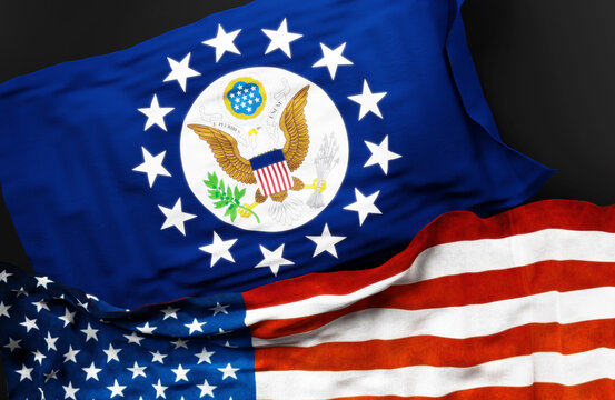 Flag of a United States ambassador along with a flag of the United States of America as a symbol of unity between them, 3d illustration