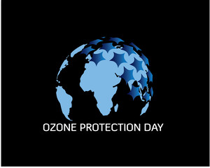 WORLD LOGO BLACK WHITE OZONE PROTECTION DAY MAP AND VECTOR