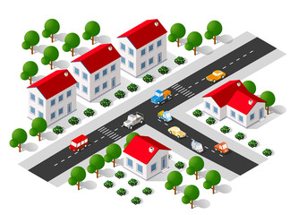 Lifestyle scene urban Isometric 3D illustration of a city