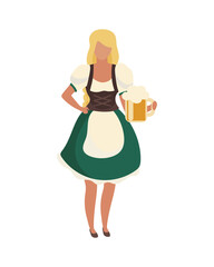 Waitress wearing traditional bavarian costume semi flat color vector character. Full body person on white. Girl in dirndl isolated modern cartoon style illustration for graphic design and animation