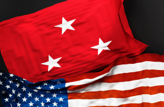 Flag of a United States Marine Corps lieutenant general along with a flag of the United States of America as a symbol of unity between them, 3d illustration