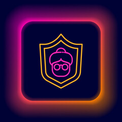 Fototapeta na wymiar Glowing neon line Grandmother icon isolated on black background. Colorful outline concept. Vector