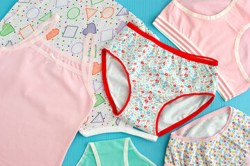 Underwear for girls. Children's underwear in the form of panties and T-shirts. Soft fabric...