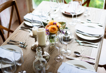 Elegant Restaurant Table Setting Service for Reception with Menu Card