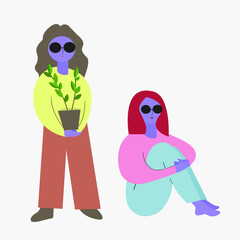 Two girls in sunglasses with purple faces