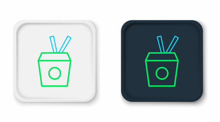Line Asian noodles in paper box and chopsticks icon isolated on white background. Street fast food. Korean, Japanese, Chinese food. Colorful outline concept. Vector