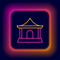 Glowing neon line Traditional chinese house icon isolated on black background. Colorful outline concept. Vector