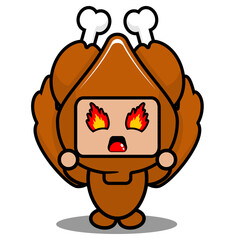 vector illustration of cute roast chicken mascot costume cartoon character with angry expression