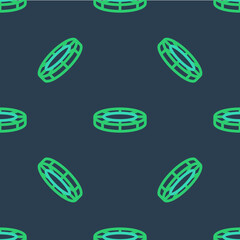 Line Casino chips icon isolated seamless pattern on blue background. Casino gambling. Vector