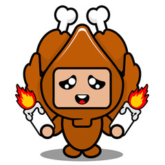 vector illustration of cute roast chicken meat mascot costume cartoon character holding a candle