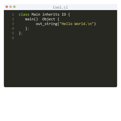 Cool language Hello World program sample in editor window
