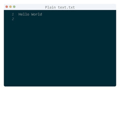 Plain text language Hello World program sample in editor window