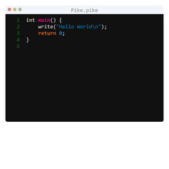 Pike language Hello World program sample in editor window