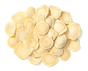 Dried American ginseng slices isolated on whtie background, top view