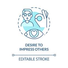 Desire to impress others blue concept icon. Buy things to impress friends. Excessive consumerism abstract idea thin line illustration. Vector isolated outline color drawing. Editable stroke