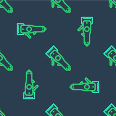 Line Electrical hair clipper or shaver icon isolated seamless pattern on blue background. Barbershop symbol. Vector