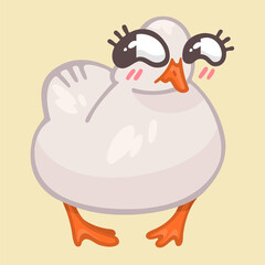 Cute white duck on yellow background 