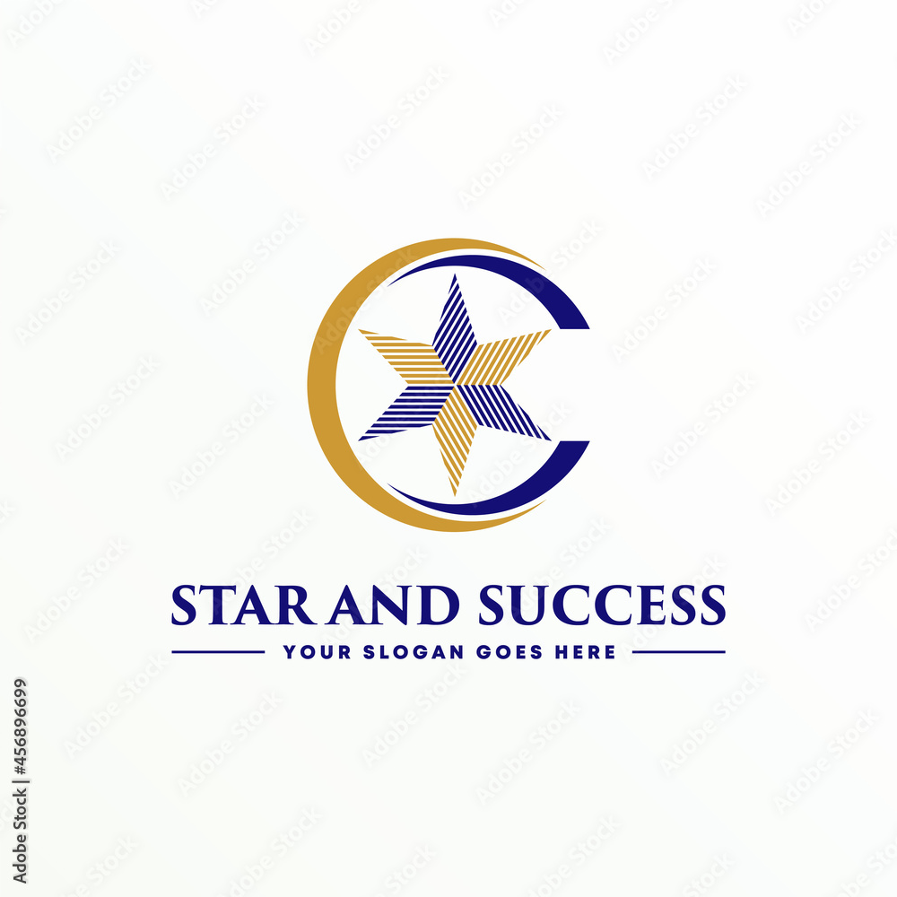 Poster unique stripe star calligraphy with two circle like letter c font image graphic icon logo design abs