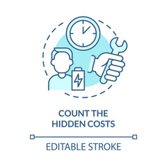 Count hidden costs blue concept icon. Purchases cost more than money. Responsible consumption abstract idea thin line illustration. Vector isolated outline color drawing. Editable stroke