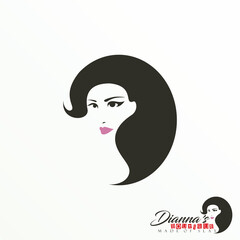 unique Long hair beautiful face female or  woman image graphic icon logo design abstract concept vector stock. Can be used as a symbol of care or fashion