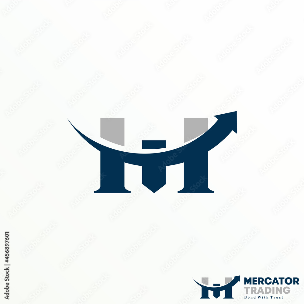 Poster simple letter or word m with chart or arrow trade shape image graphic icon logo design abstract conc