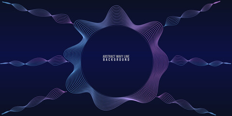 Abstract circle wave lines dynamic flowing colorful light isolated on blue gradient background. Vector illustration design element in concept of music, party, technology, modern.