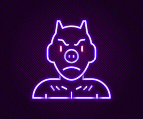 Glowing neon line Krampus, heck icon isolated on black background. Horned devil. Traditional Christmas devil. Happy Halloween party. Colorful outline concept. Vector