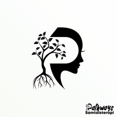 Woman face and plant like letter P font image graphic icon logo design abstract concept vector stock. Can be used as a symbol related to therapy or nature