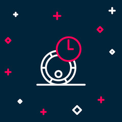 Line Wooden barrel for wine icon isolated on blue background. Aging of wine in a barrel. Colorful outline concept. Vector