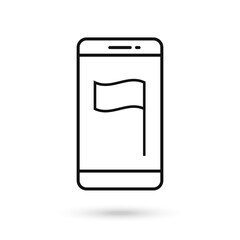 Mobile phone flat design icon with flag symbol