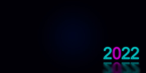 year 2022 coming enjoy neon text with reflection