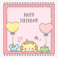 Cute birthday card wit cartoon animals