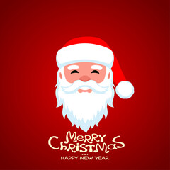 Christmas illustration with Santa Claus on red background.