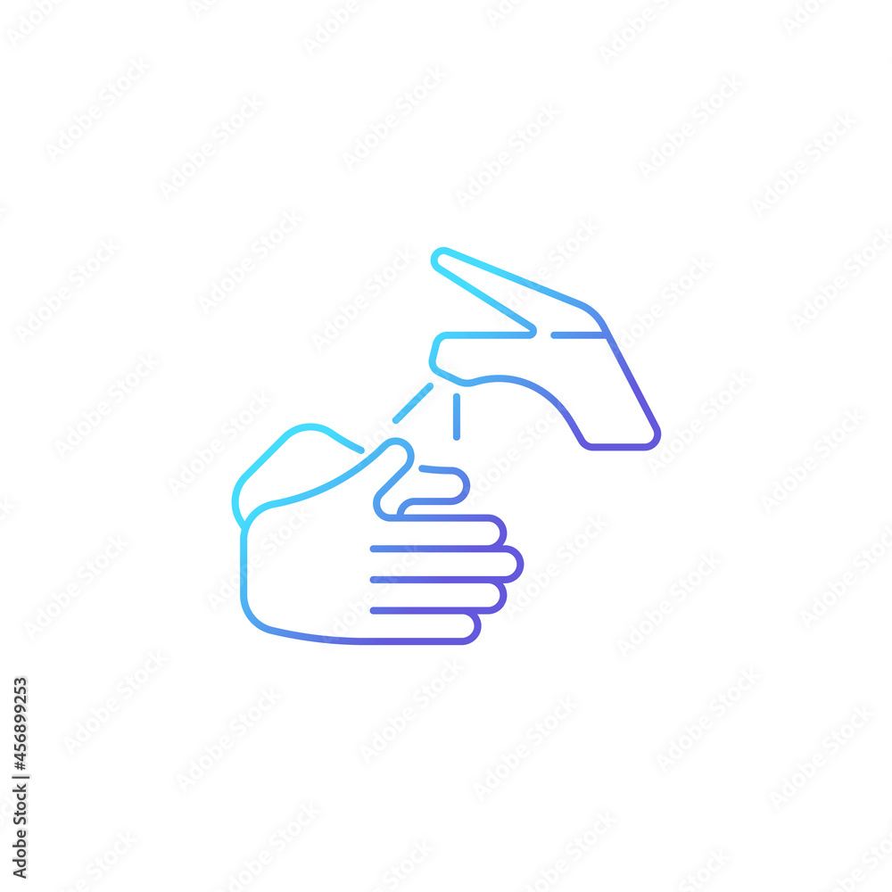 Poster wetting hands with water gradient linear vector icon. good hygiene practice. using warm water. prope
