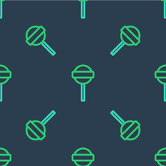 Line Lollipop icon isolated seamless pattern on blue background. Food, delicious symbol. Vector