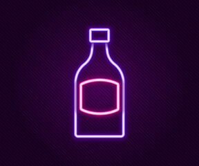 Glowing neon line Beer bottle icon isolated on black background. Colorful outline concept. Vector
